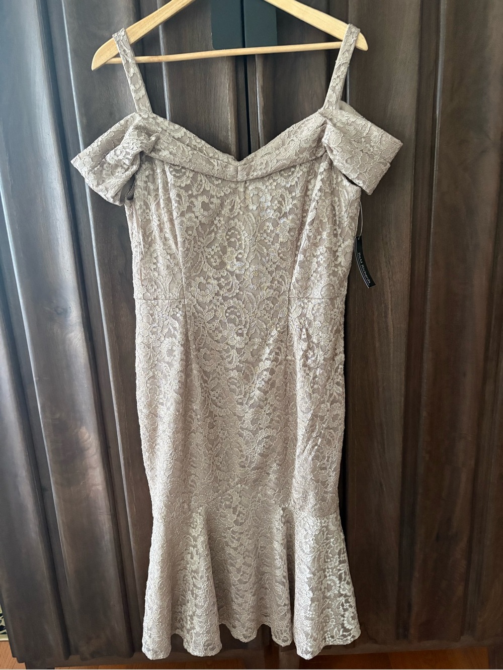 R&M Richards champagne Lace Off-Shoulder Midi Dress